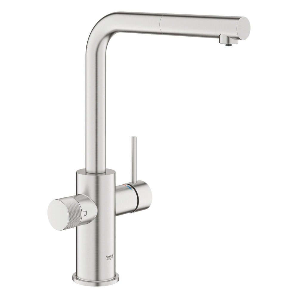 Grohe Blue Pure Minta L - kifolyós vízszűrős csaptelep kihúzható fejjel, szín: SuperSteel (30590DC0)