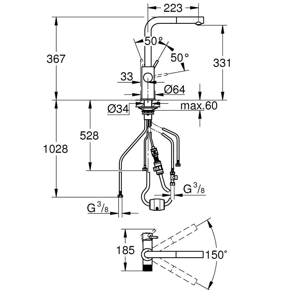Grohe Blue Pure Minta L - kifolyós vízszűrős csaptelep kihúzható fejjel, szín: phantom black (30590KF0)