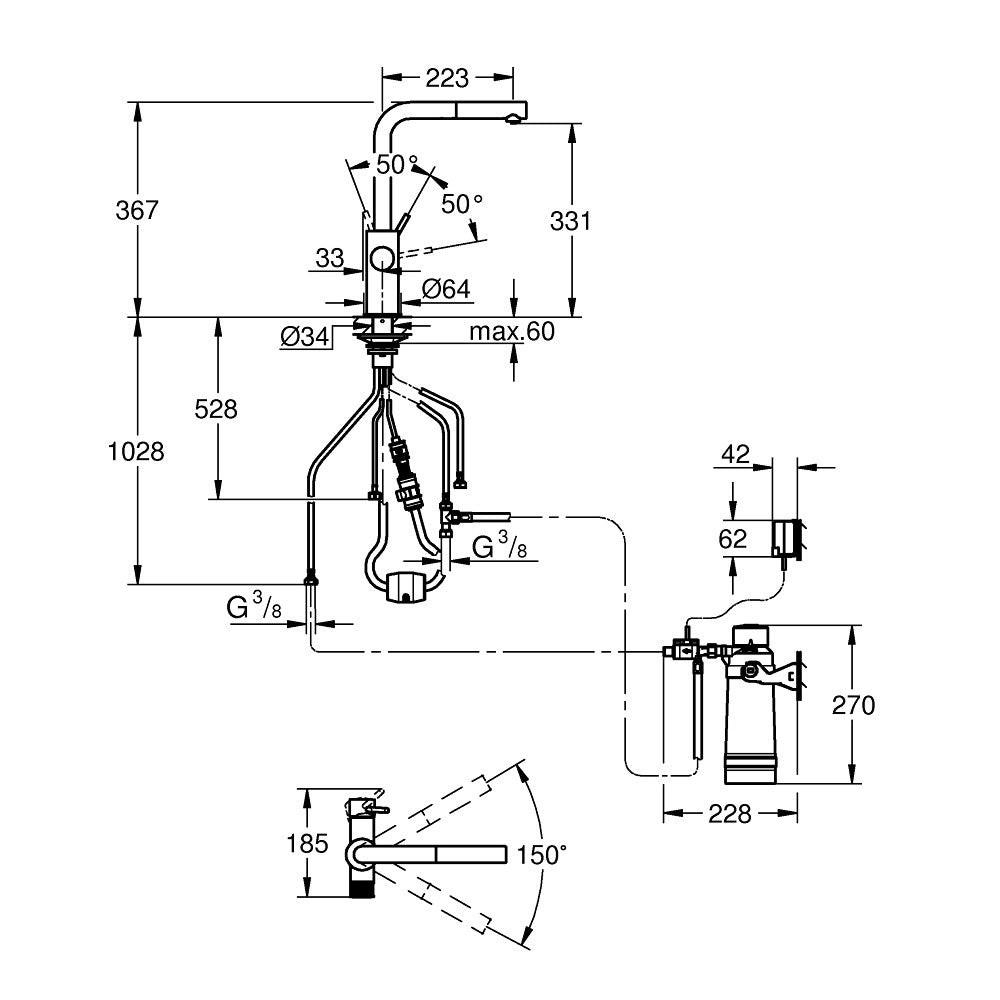 Grohe Blue Pure Minta L - kifolyós kezdőkészlet S - es méretű filterrel, kihúzható fejjel, króm (30591000)