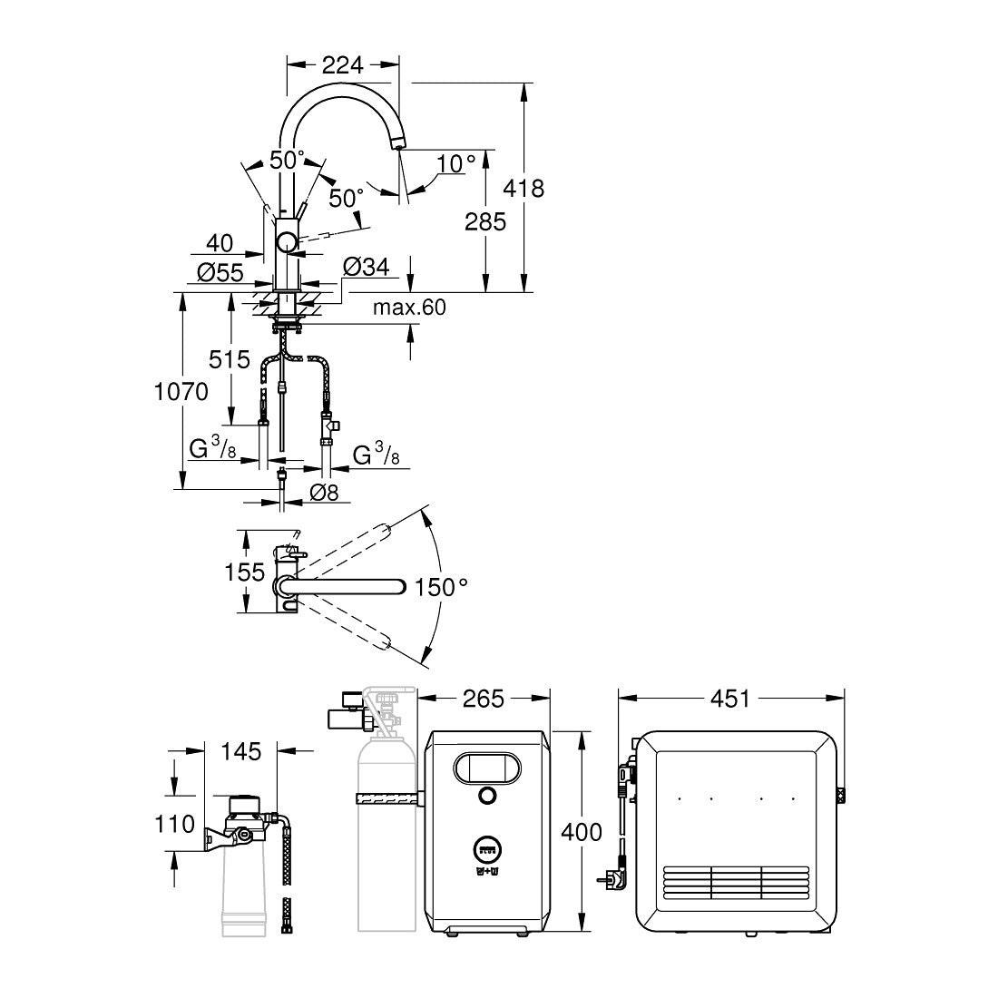 Grohe Blue Professional C - kifolyós kezdőkészlet, szín: SuperSteel (31323DC2)