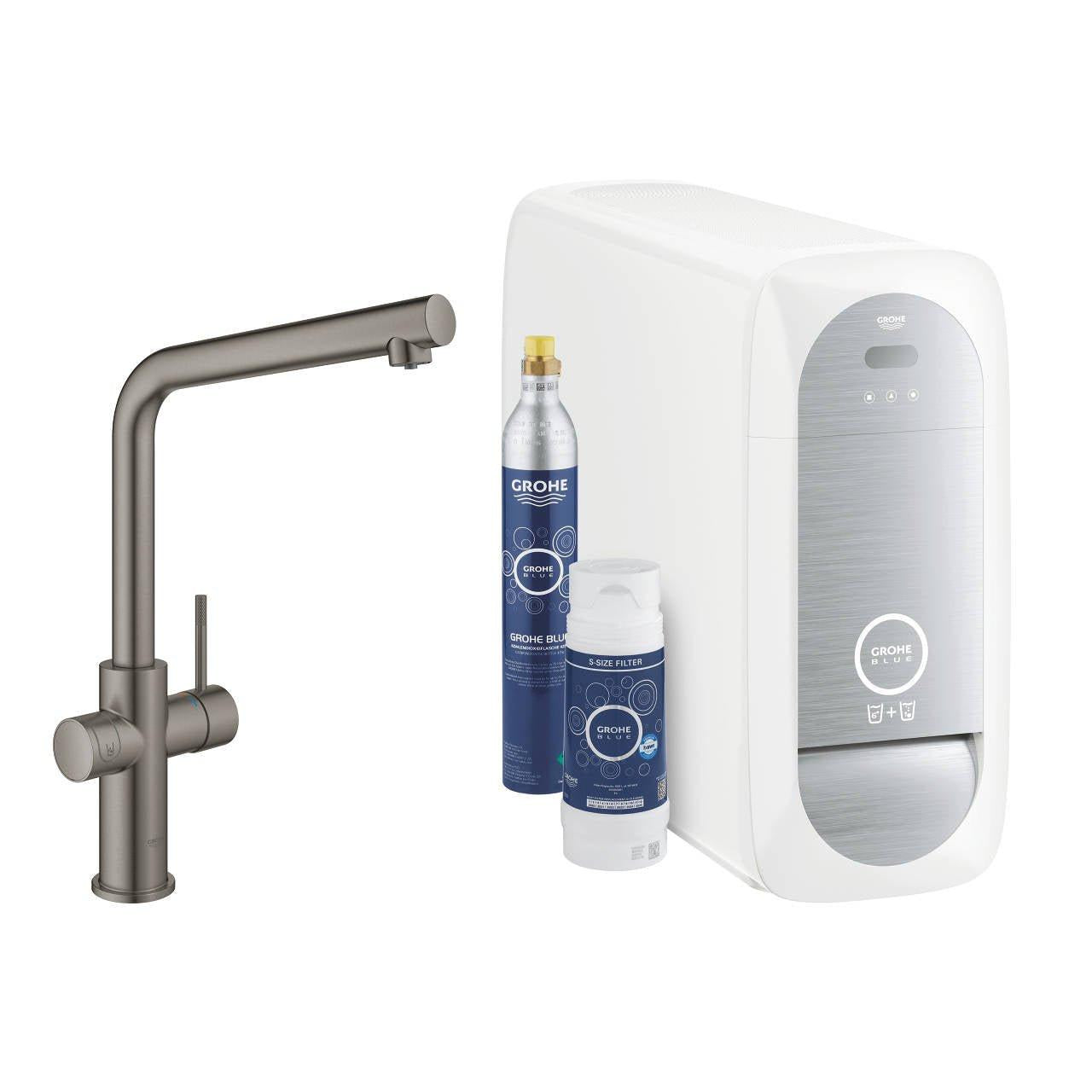Grohe Blue Home L - kifolyós kezdőkészlet S - es méretű filterrel, Brushed Hard Graphite (31454AL1)
