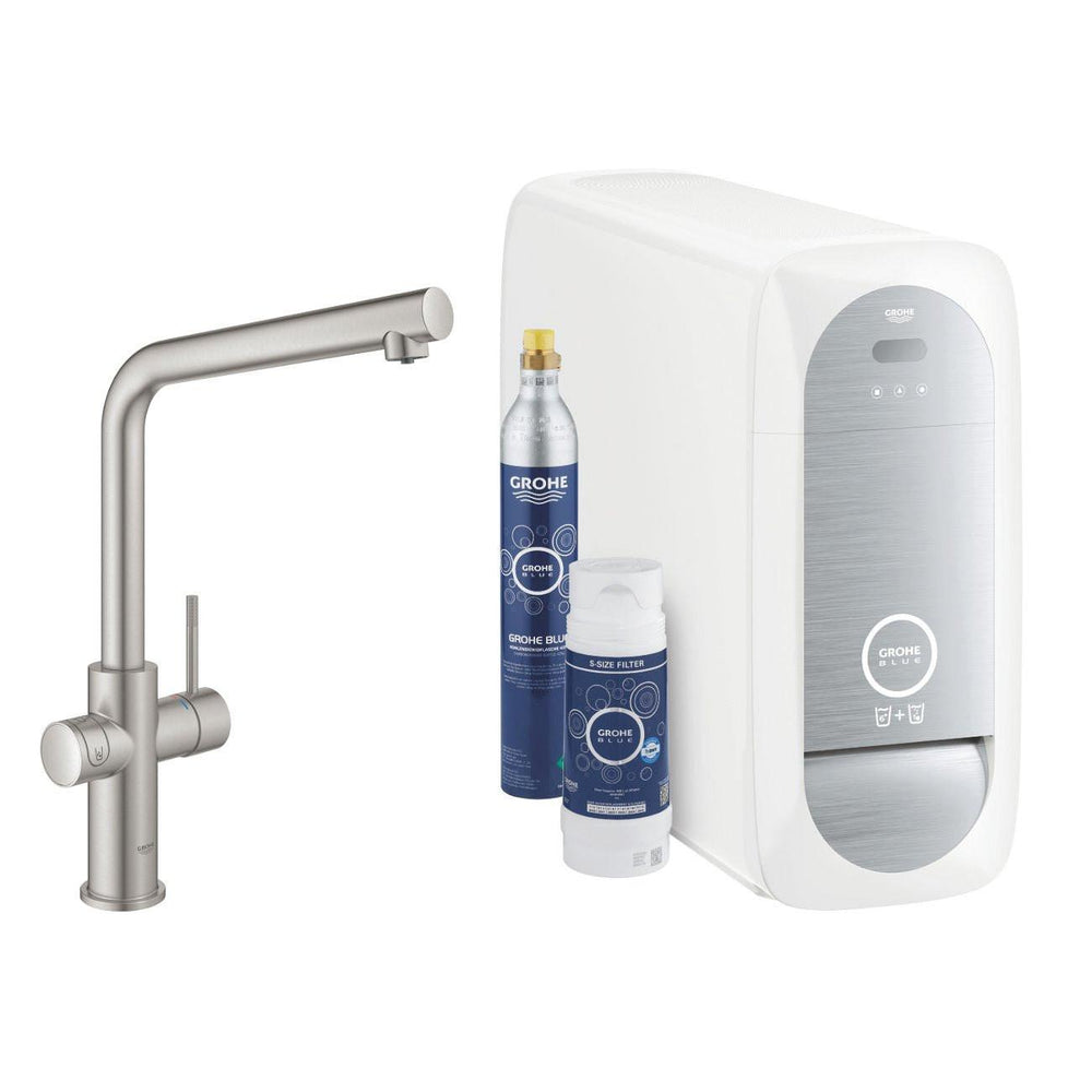 Grohe Blue Home L - kifolyós kezdőkészlet S - es méretű filterrel, szín: SuperSteel (31454DC1)