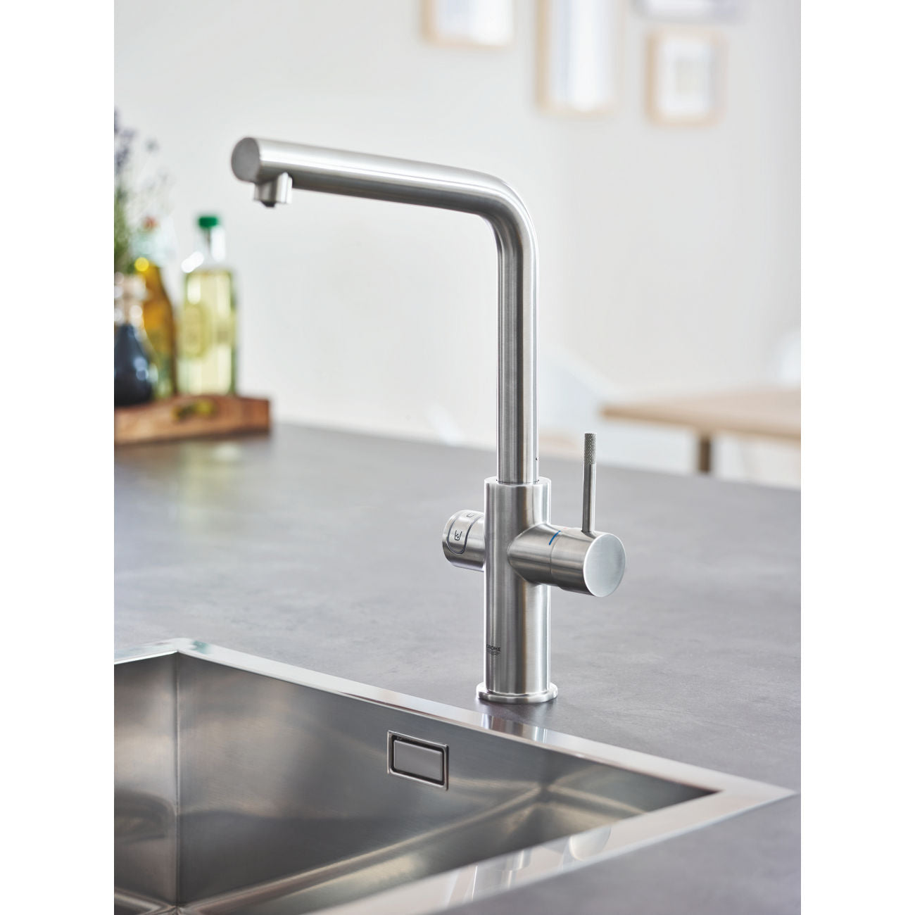 Grohe Blue Home L-kifolyós kezdőkészlet S-es méretű filterrel, szín: SuperSteel (31454DC1)