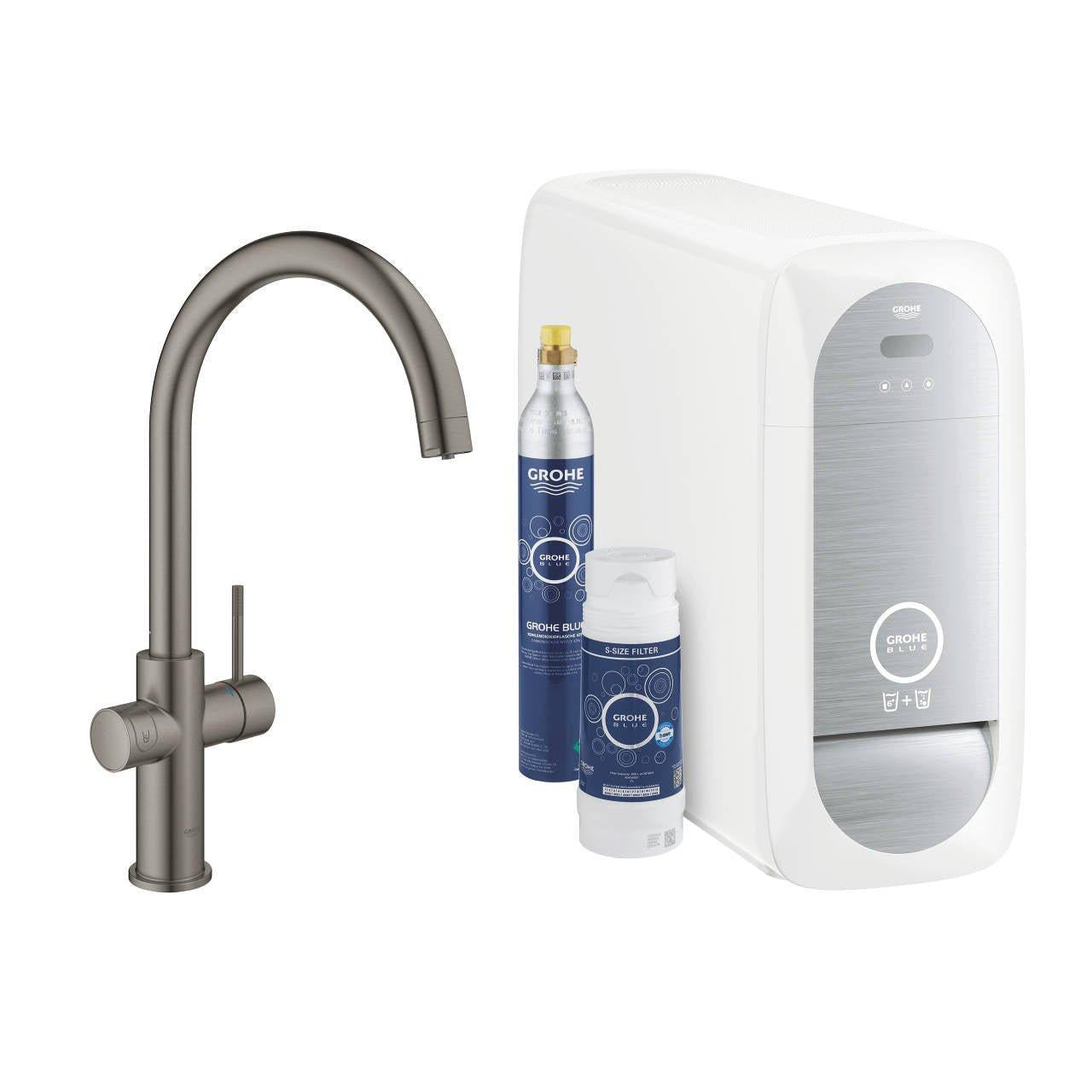 Grohe Blue Home C - kifolyós kezdőkészlet S - es méretű filterrel, Brushed Hard Graphite (31455AL1)