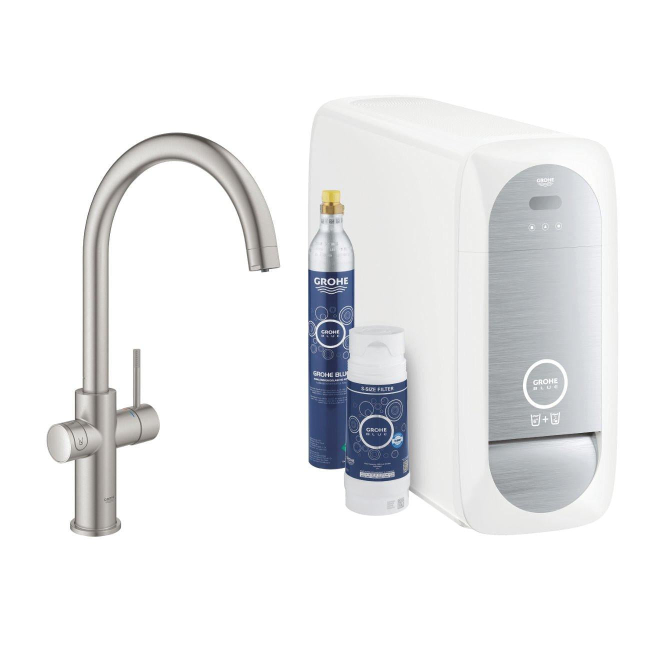 Grohe Blue Home C - kifolyós kezdőkészlet S - es méretű filterrel, szín: SuperSteel (31455DC1)