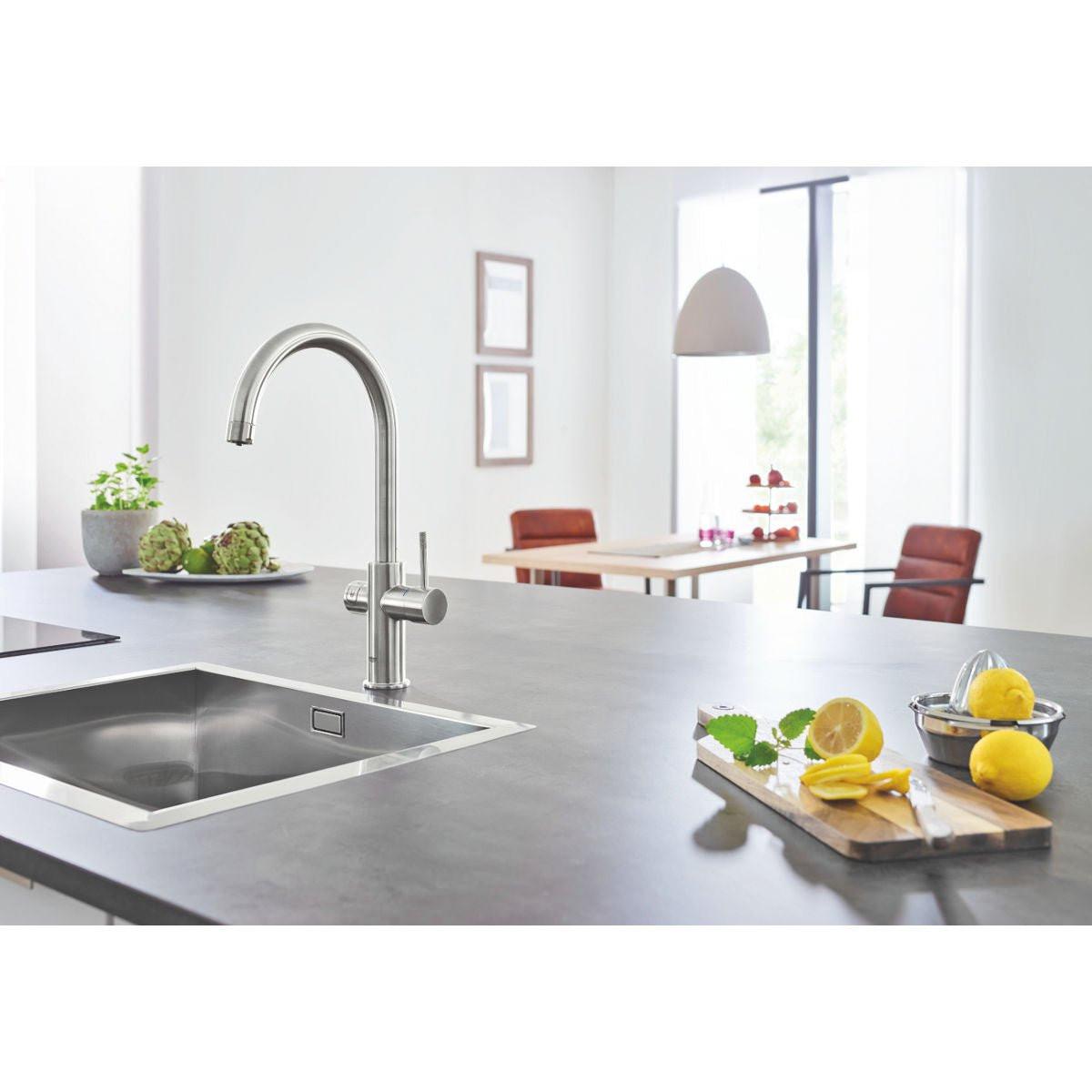 Grohe Blue Home C - kifolyós kezdőkészlet S - es méretű filterrel, szín: SuperSteel (31455DC1)