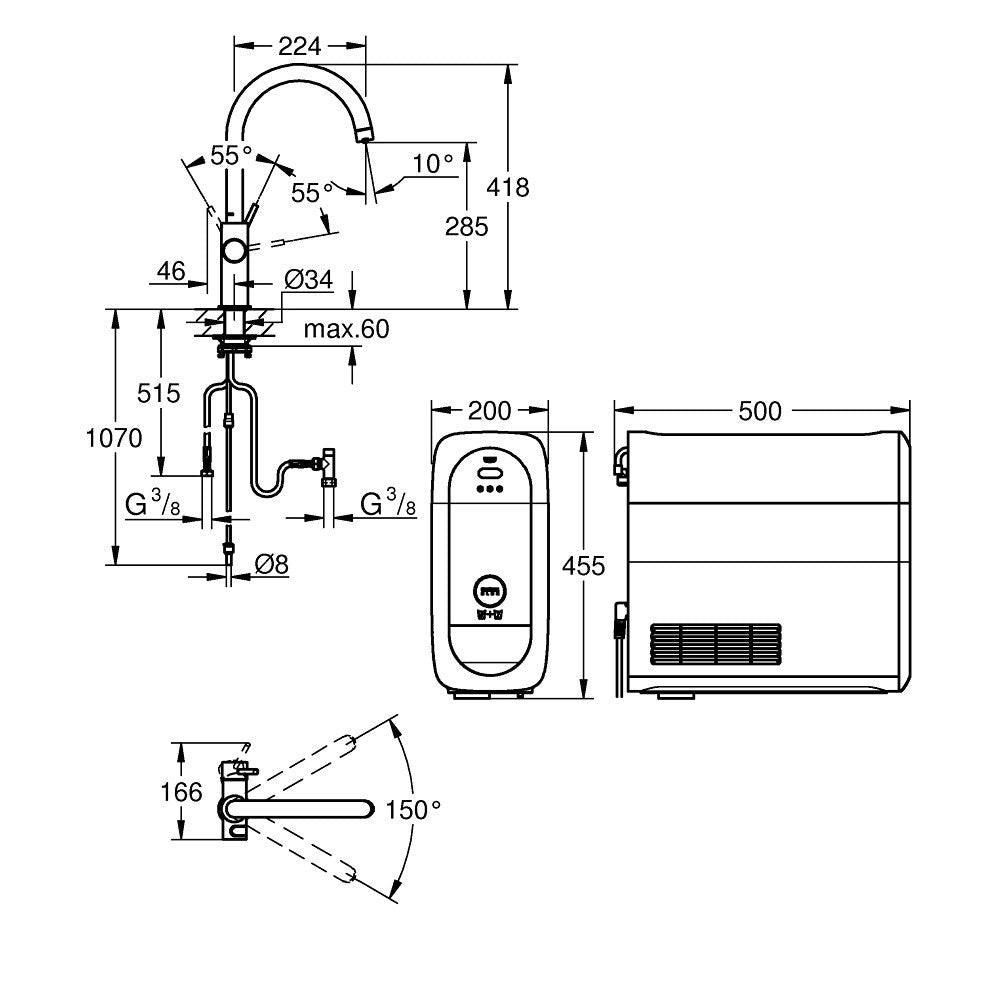 Grohe Blue Home C - kifolyós kezdőkészlet S - es méretű filterrel, Brushed Warm Sunset (31455DL1)
