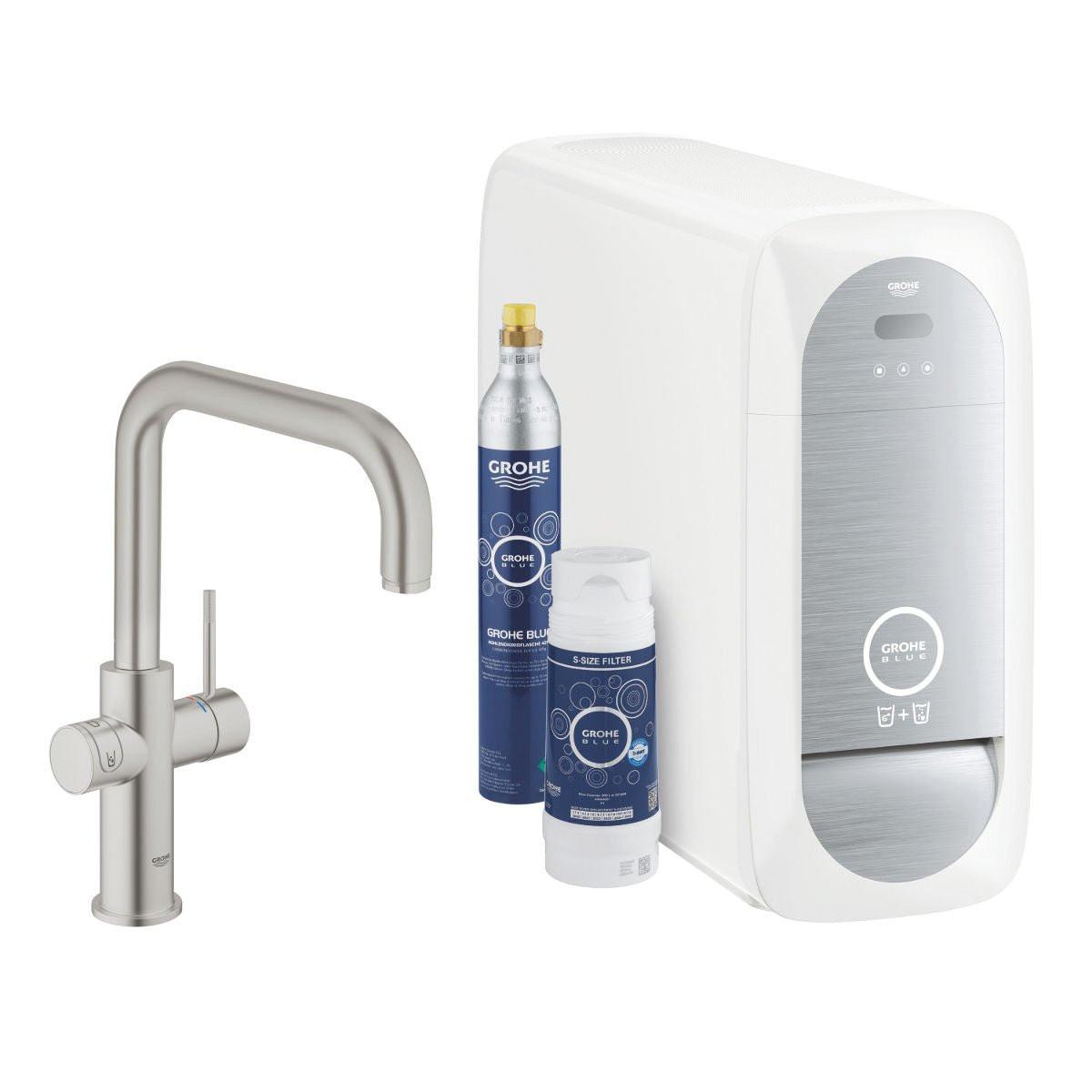 Grohe Blue Home U - kifolyós kezdőkészlet S - es méretű filterrel, szín: SuperSteel (31456DC1)