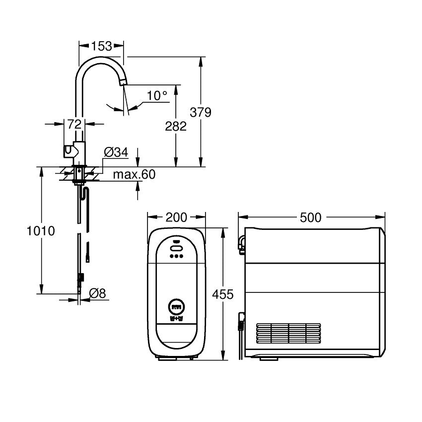 Grohe Blue Home Mono Starter készlet, króm (31498001) - méretrajz