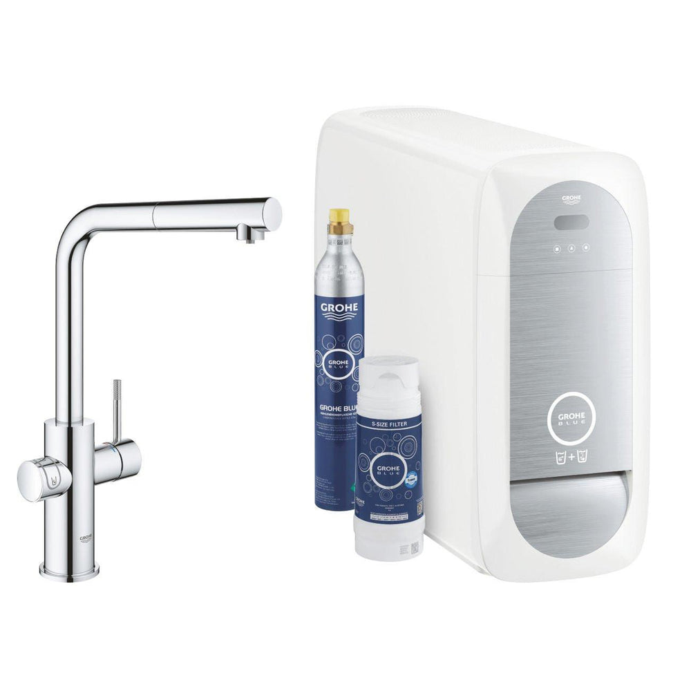Grohe Blue Home L - kifolyós kezdőkészlet S - es méretű filterrel, kihúzható fejjel, króm (31539000)