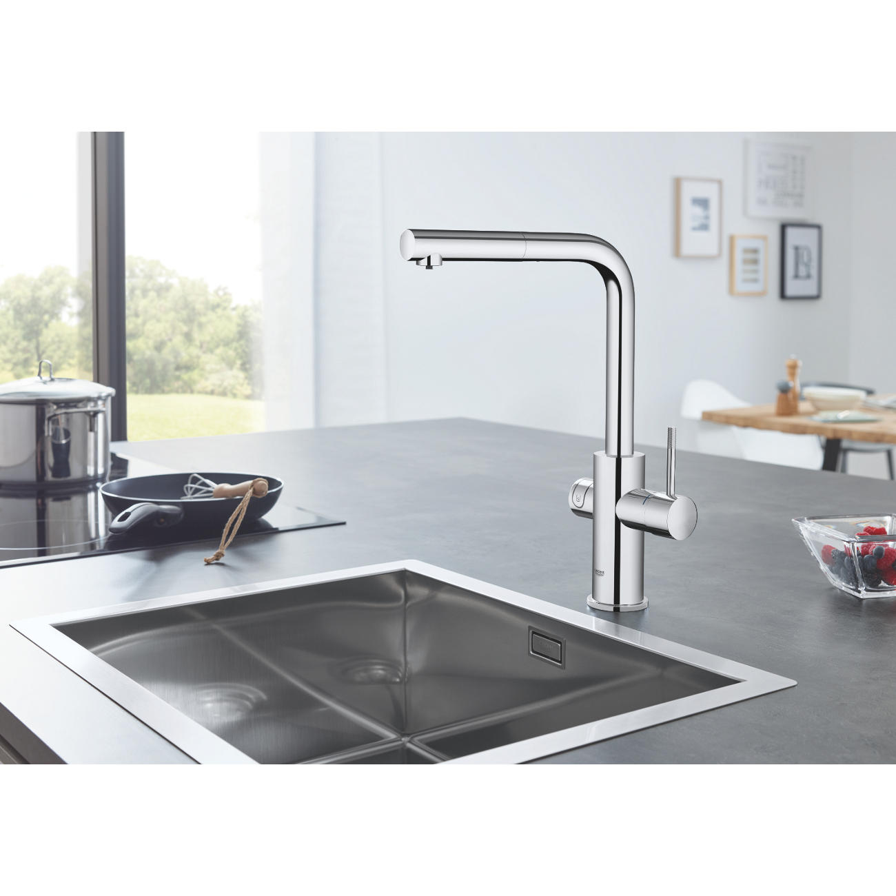 Grohe Blue Home L-kifolyós kezdőkészlet S-es méretű filterrel, kihúzható fejjel, króm (31539000)