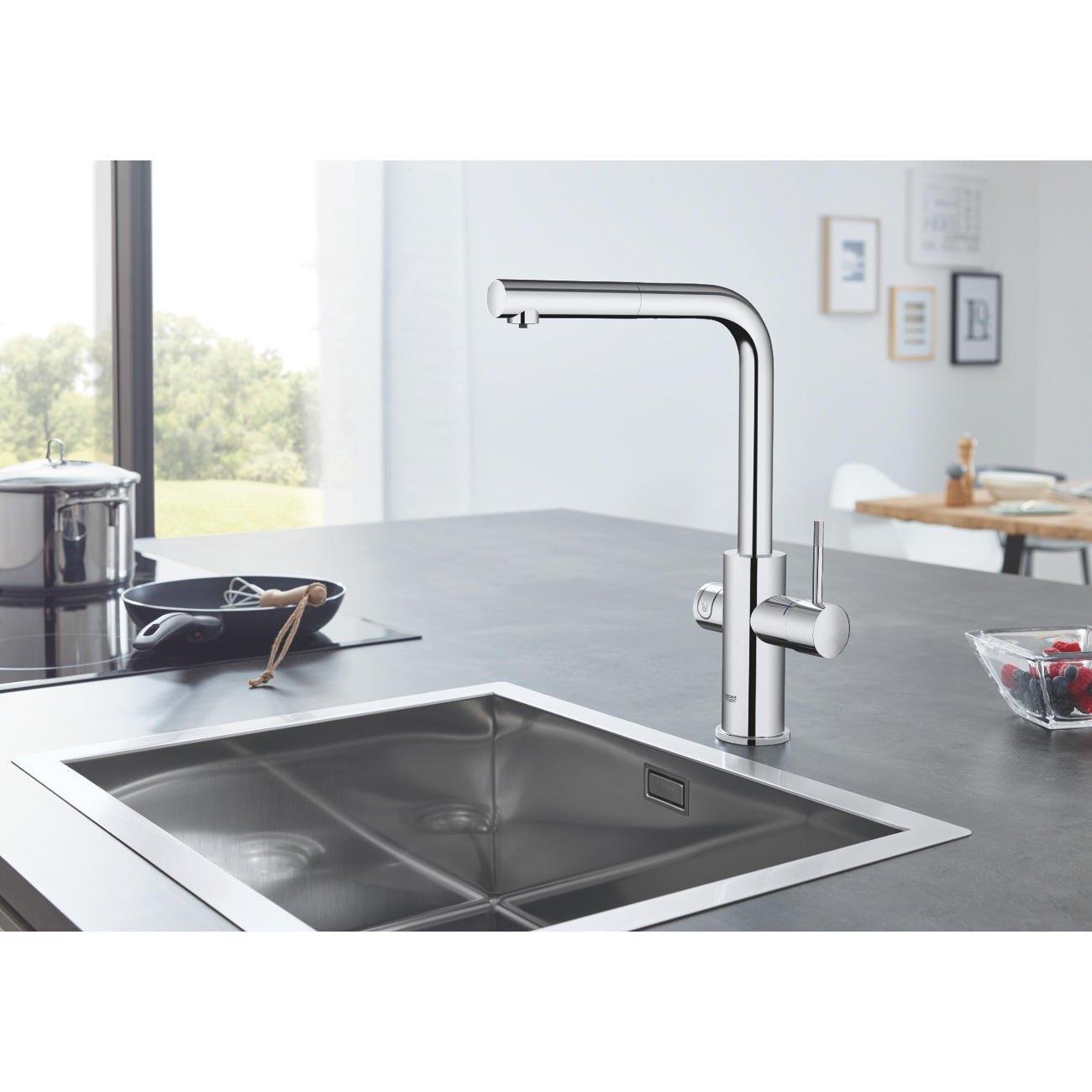 Grohe Blue Home L - kifolyós kezdőkészlet S - es méretű filterrel, kihúzható fejjel, króm (31539000)