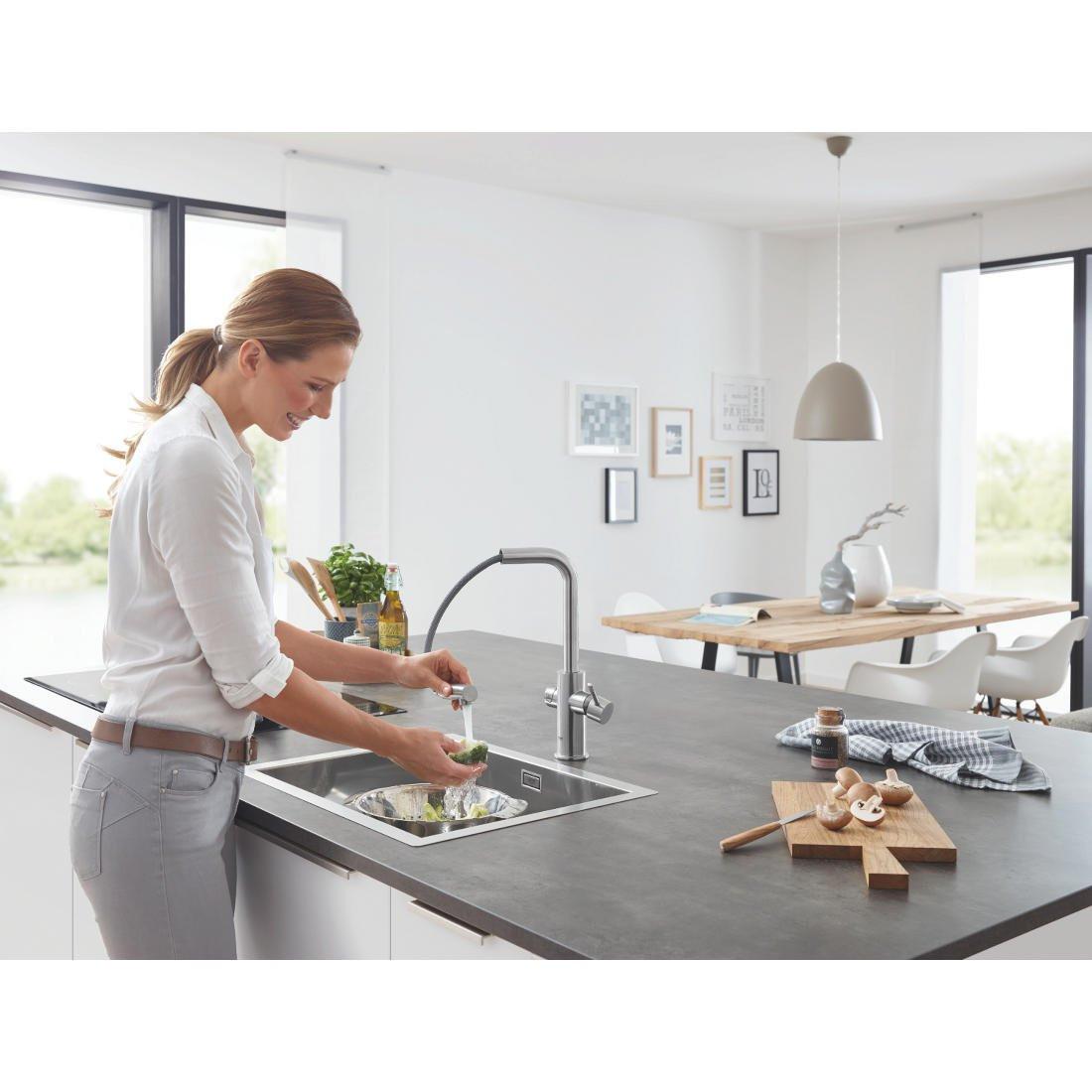 Grohe Blue Home L - kifolyós kezdőkészlet S - es méretű filterrel, kihúzható fejjel, szín: SuperSteel (31539DC0)