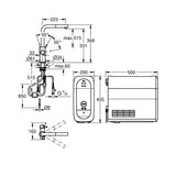 Grohe Blue Home L-kifolyós kezdőkészlet S-es méretű filterrel, kihúzható fejjel, bársony fekete (31539KS0) - méretrajz