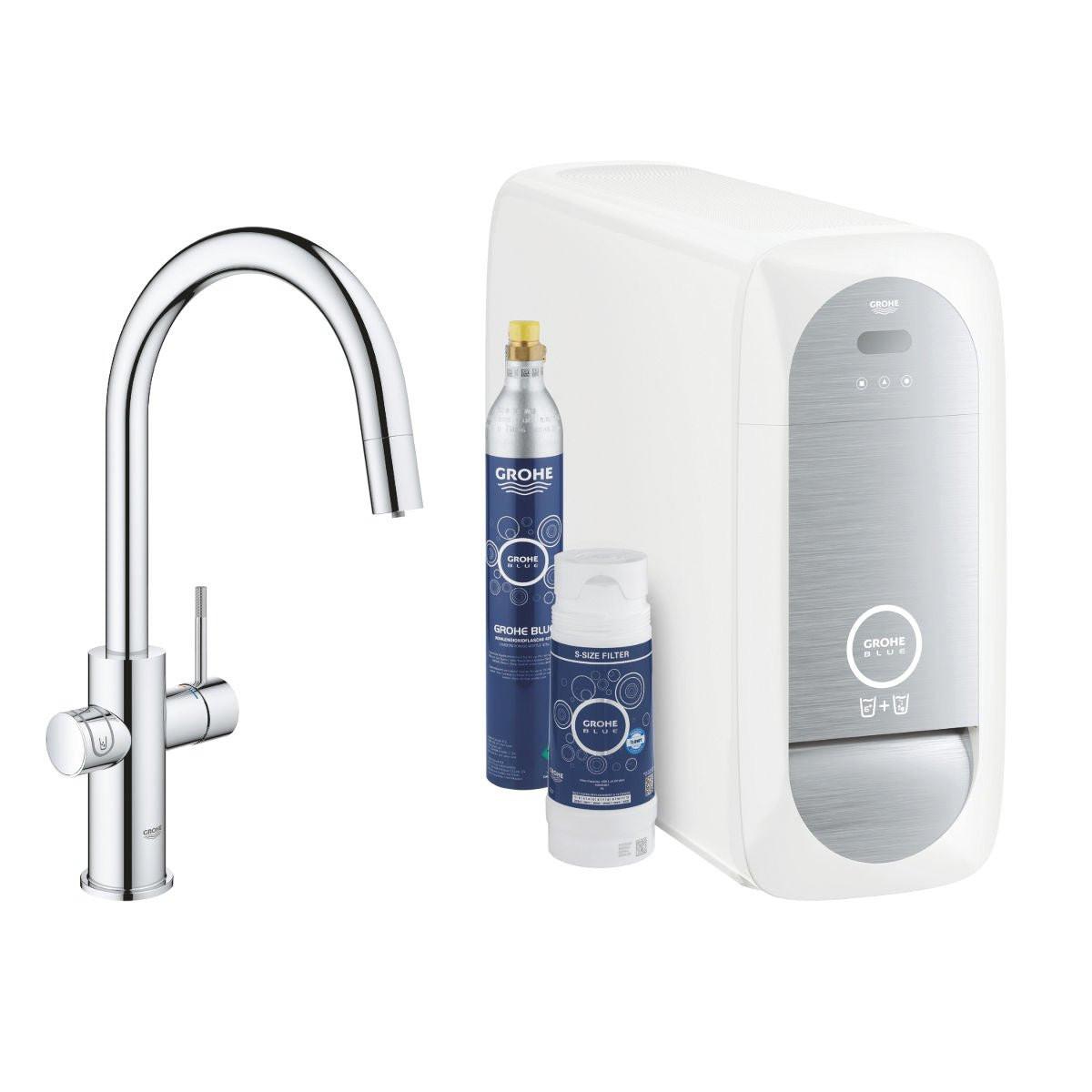 Grohe Blue Home C - kifolyós kezdőkészlet S - es méretű filterrel, kihúzható fejjel, króm (31541000)