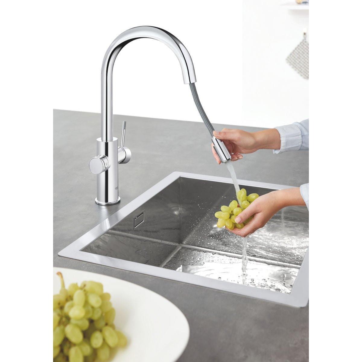 Grohe Blue Home C - kifolyós kezdőkészlet S - es méretű filterrel, kihúzható fejjel, króm (31541000)