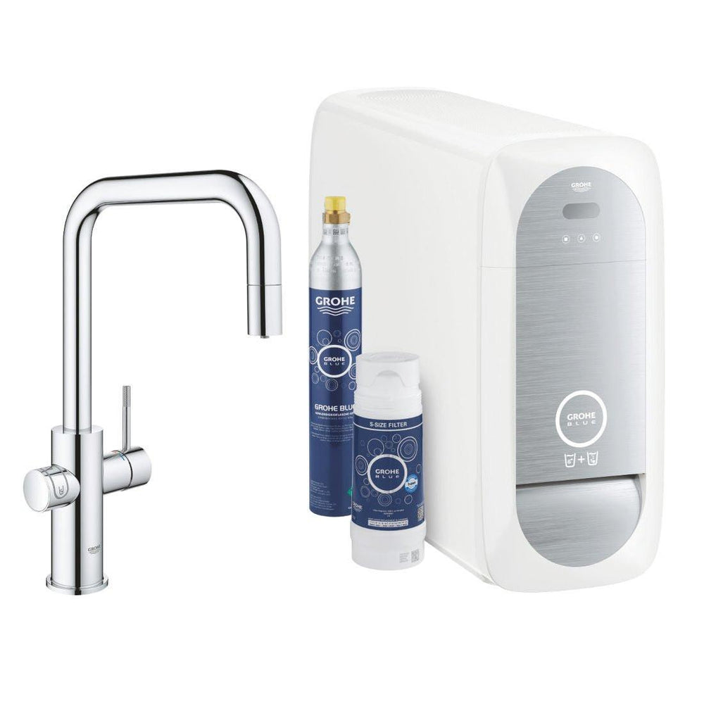 Grohe Blue Home U - kifolyós kezdőkészlet S - es méretű filterrel, kihúzható fejjel, króm (31543000)