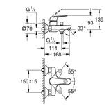 Grohe Euroeco egykaros kádcsaptelep - méretrajz