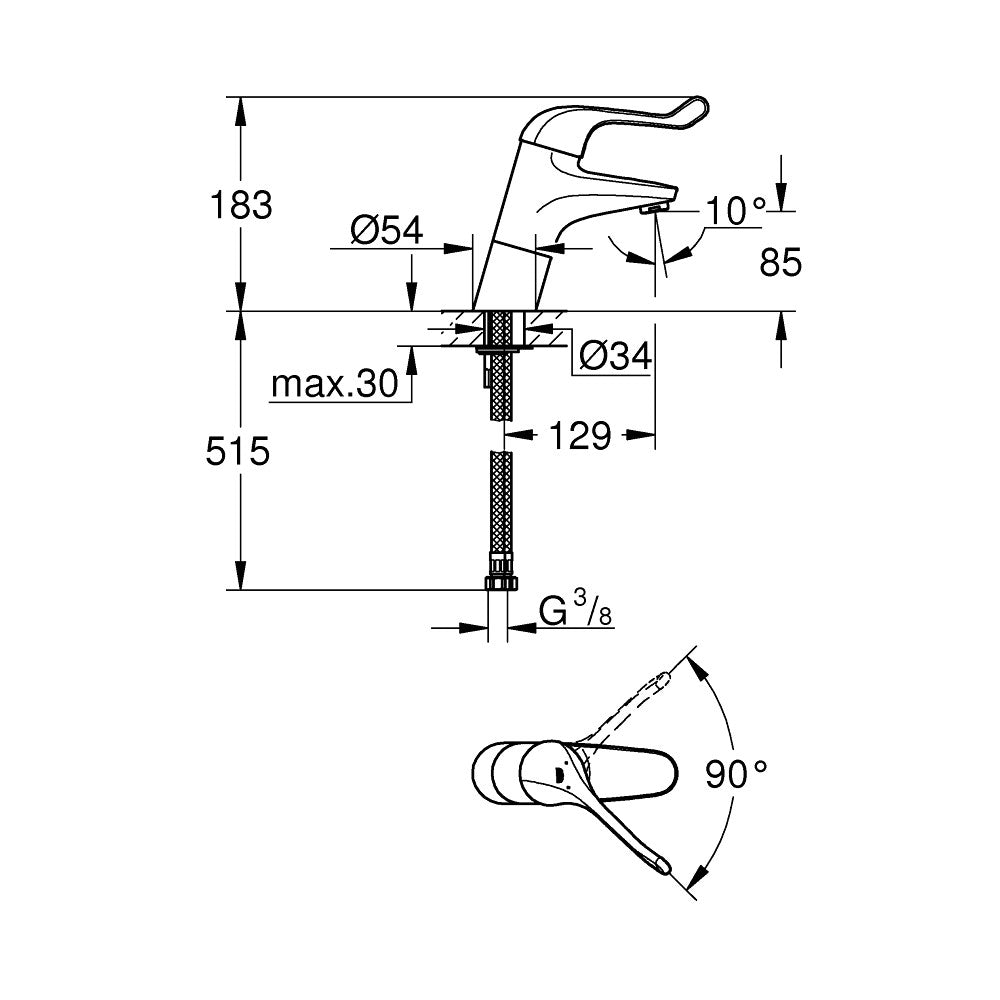 Grohe Euroeco Spezial egykaros orvosi csaptelep (32790000) - méretrajz
