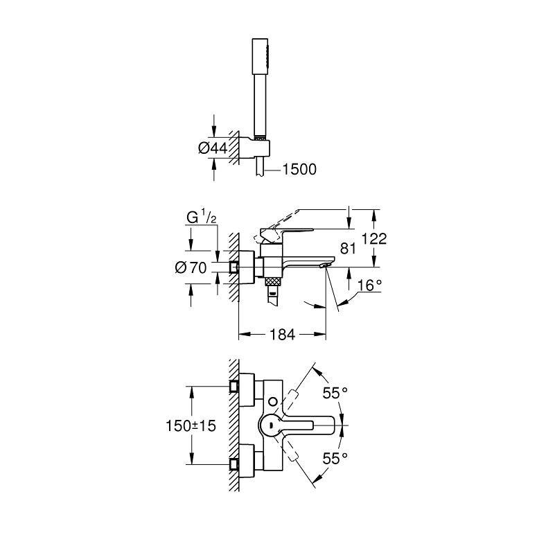 Grohe Lineare egykaros kádtöltő csaptelep zuhanyszettel, króm (33850001)