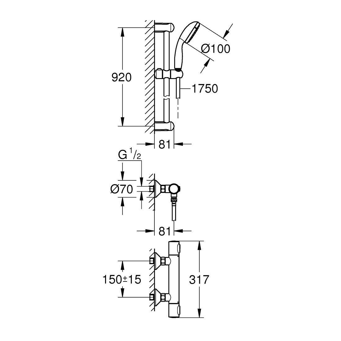 Grohe Grohtherm 500 termosztátos zuhany csaptelep, zuhanyszettel (Tempesta zuhanyfej, 900mm tartó)-3