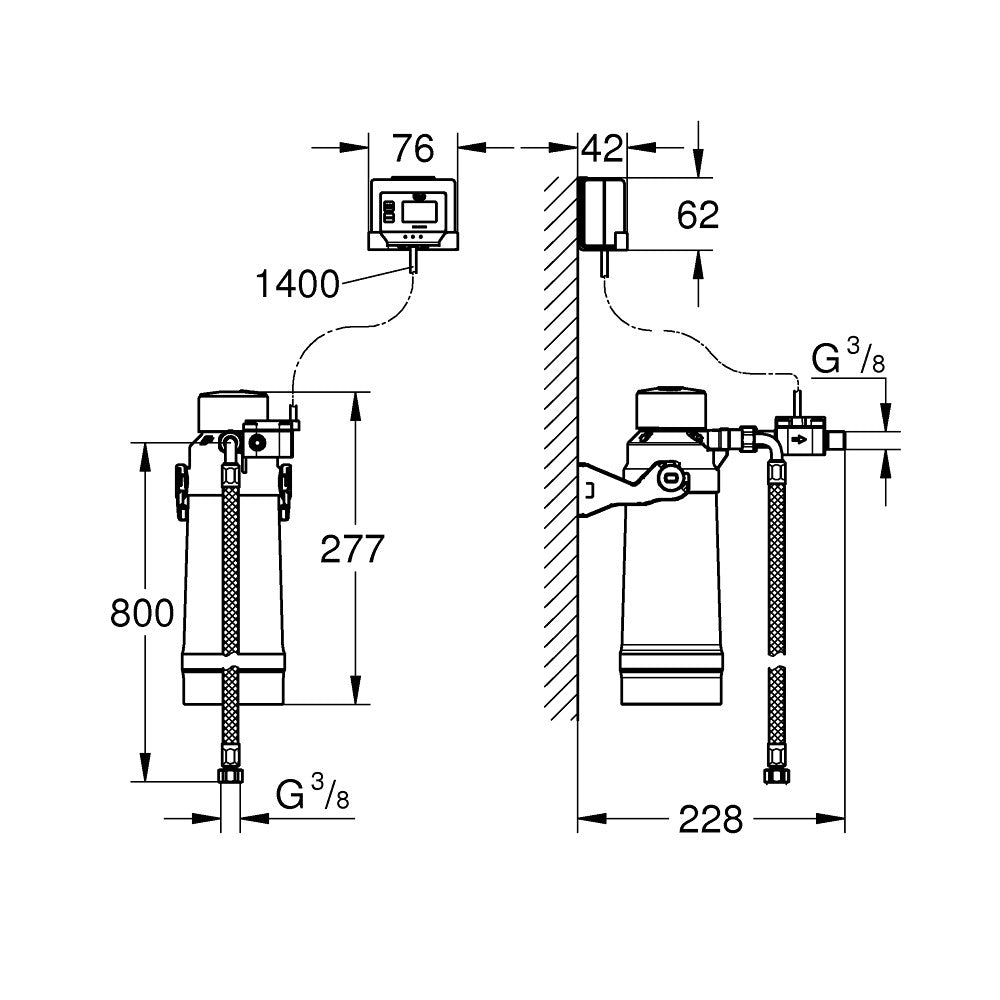 Grohe Blue S-es méretű szűrőfilter kezdőkészlet (40438001) - méretrajz