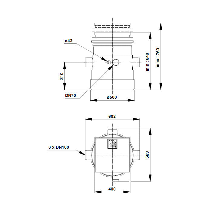 GRUNDFOS Liftaway B átemelő KP-hoz - kifutó (96003974) - méretrajz