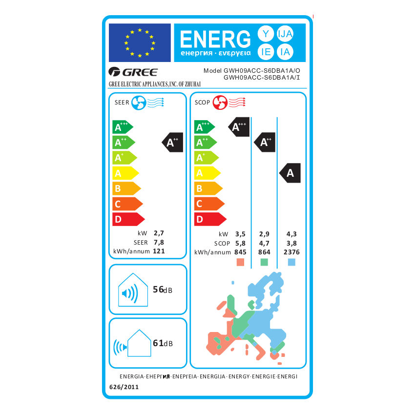 Gree Silver X mono split klíma szett 2.7 kW - energiacímke