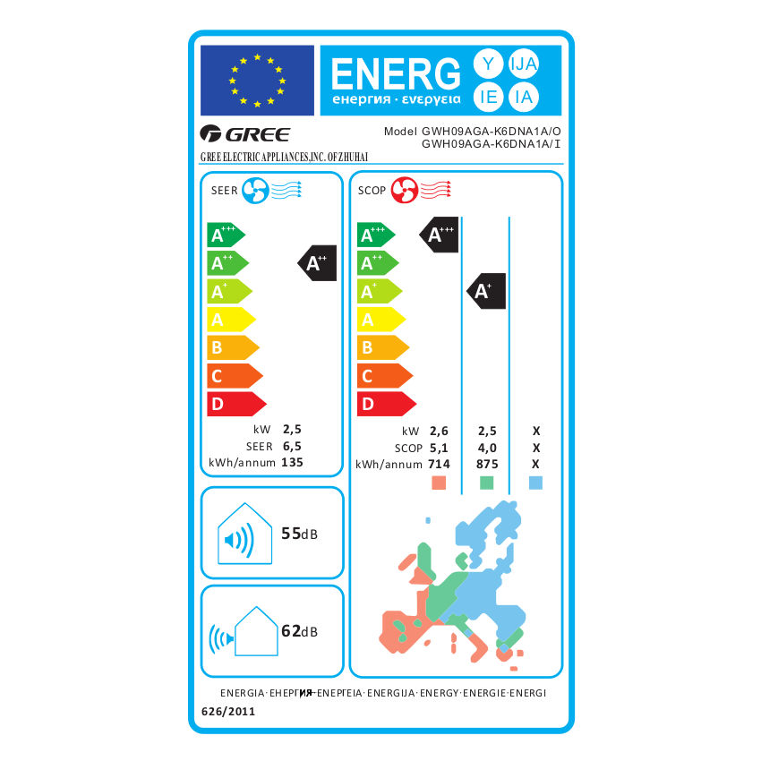 Gree Pulse mono split klíma szett 2.5 kW - energiacímke