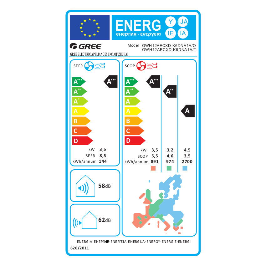 Gree G-Tech mono split klíma szett 3.5 kW - energiacímke