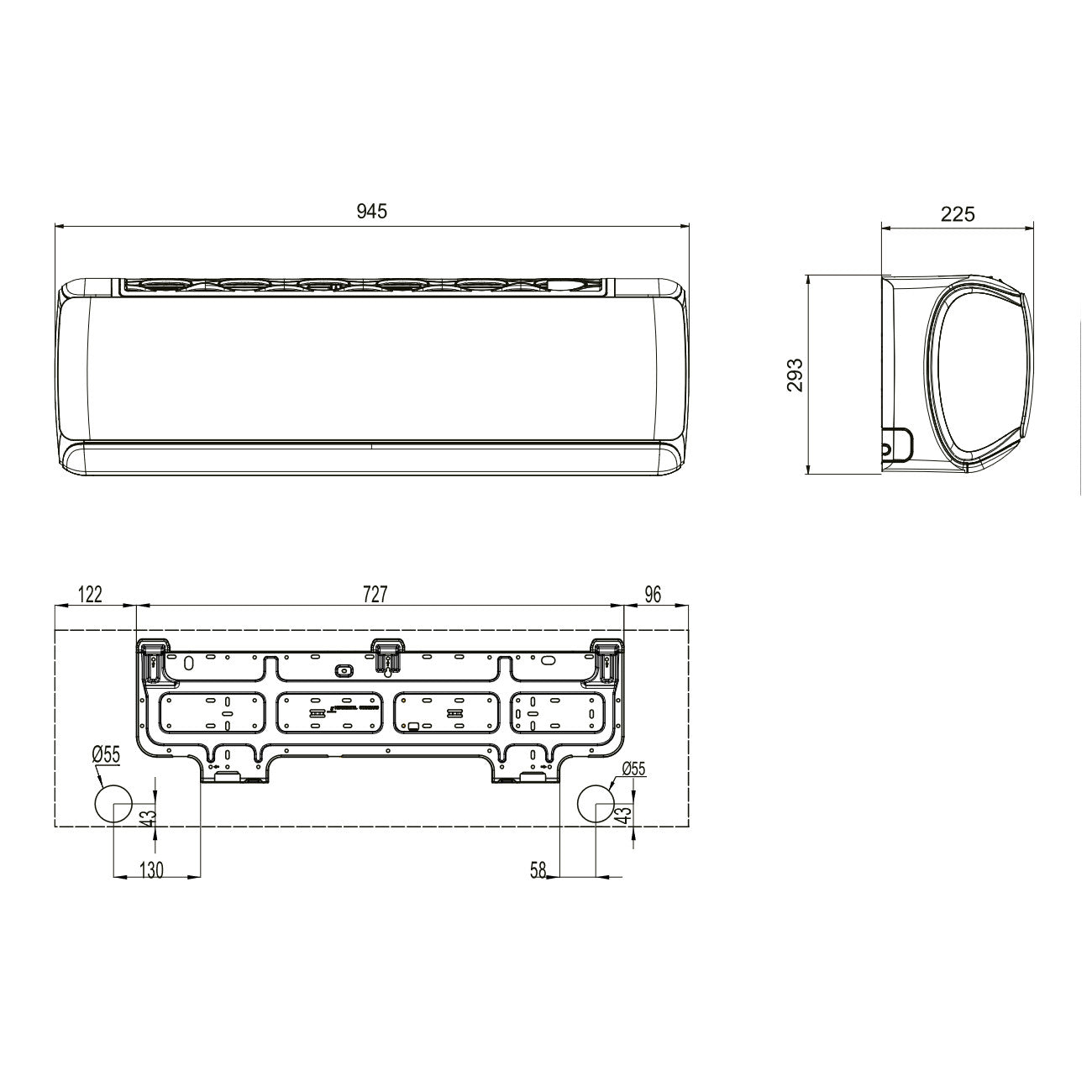 Gree G-Tech mono split klíma szett 3.5 kW - méretrajz