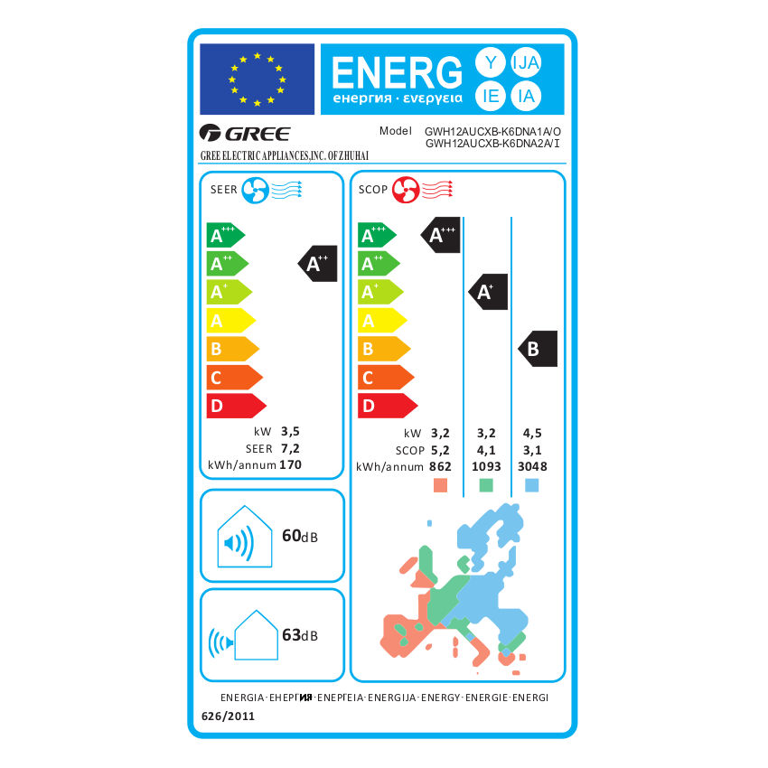 Gree Smart R mono split klíma szett 3.5 kW - energiacímke