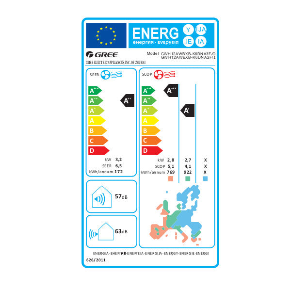 Gree Cosmo Eco mono split klíma szett 3.2 kW (GWH12AWBXB-K6DNA2F) - energiacímke