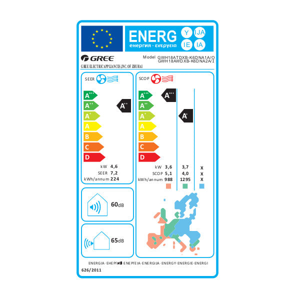 Gree Cosmo Eco mono split klíma szett 4.6 kW (GWH18AWDXB-K6DNA2A) - energiacímke