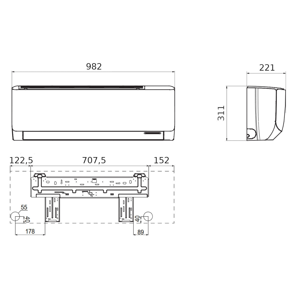 Gree Pulse mono split klíma szett 6.2 kW - méretrajz