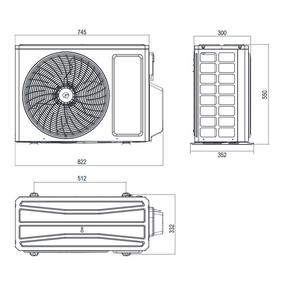 Gree multi split klíma kültéri egység 4.1 kW - max. 2 beltéri - méretrajz