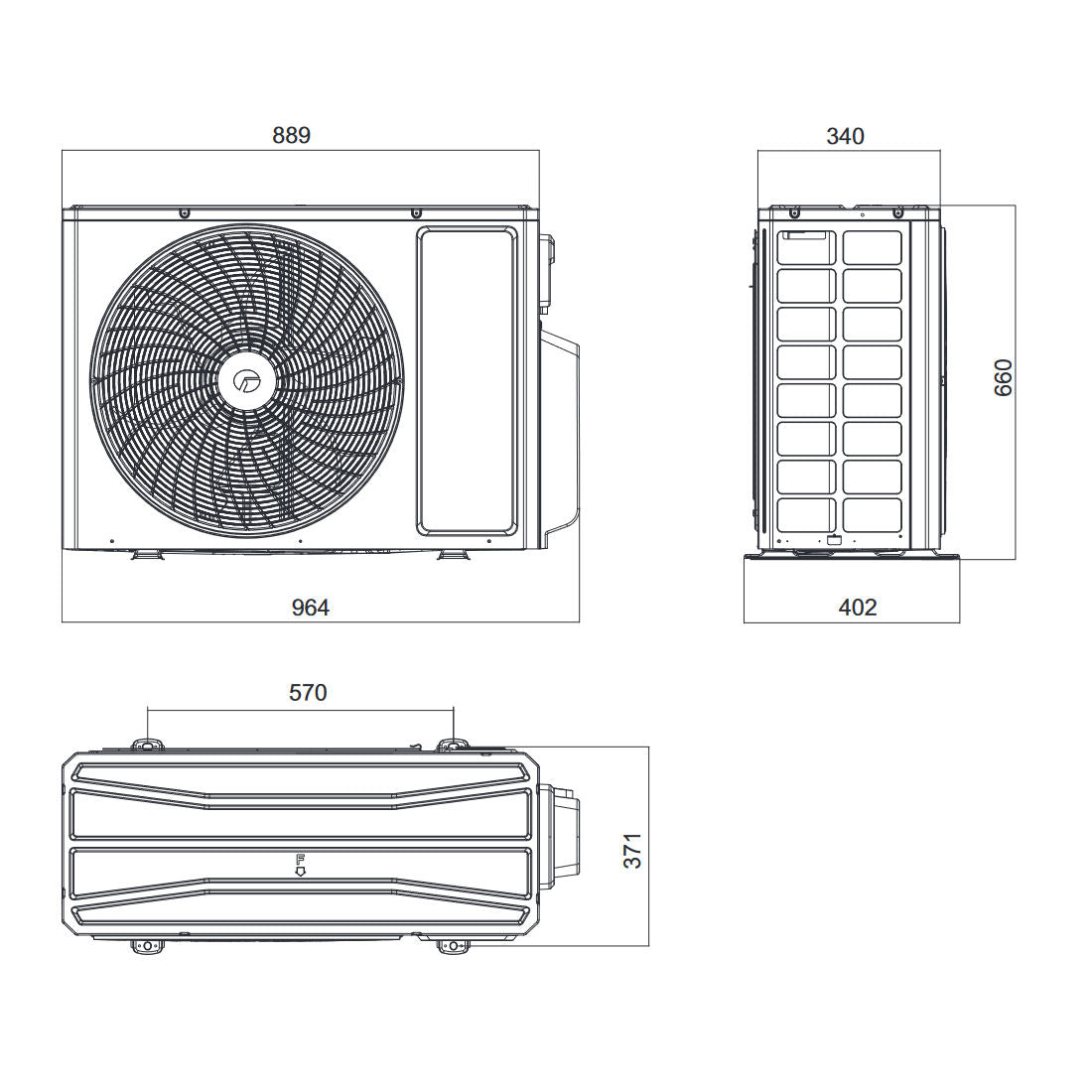 Gree multi split klíma kültéri egység 8.0 kW - max. 4 beltéri - méretrajz