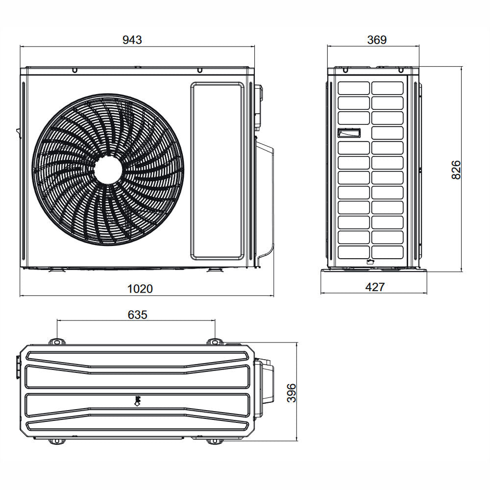 Gree multi split klíma kültéri egység 12.1 kW - max. 5 beltéri - méretrajz