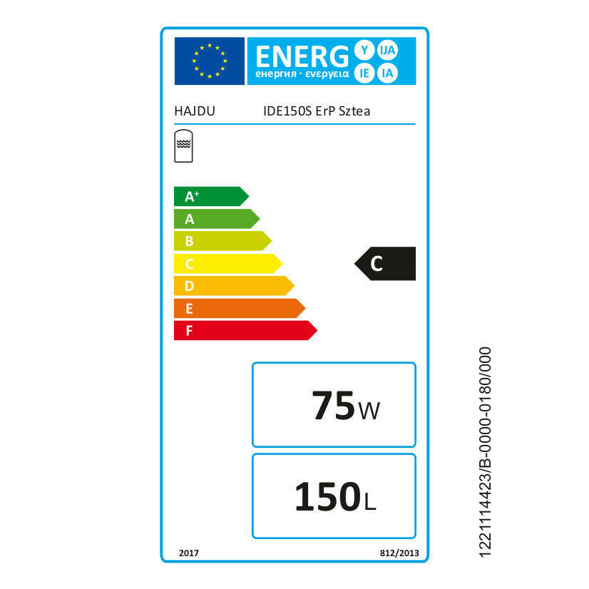 Hajdu IDE 150S ErP indirekt fűtésű forróvíztároló, álló, szteatitos villamos pótfűtéssel, cirkulációs csonkkal (2142133213).