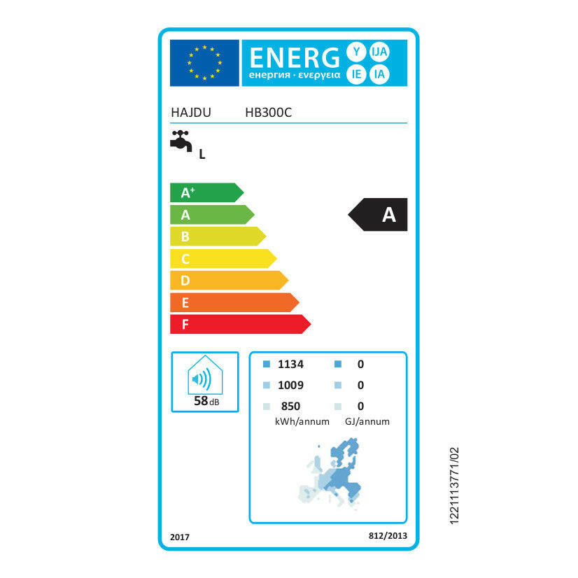 Hajdu HB300C hőszivattyús forróvíztároló 300 literes 1 hőcserélővel (2232631200) - energiacímke