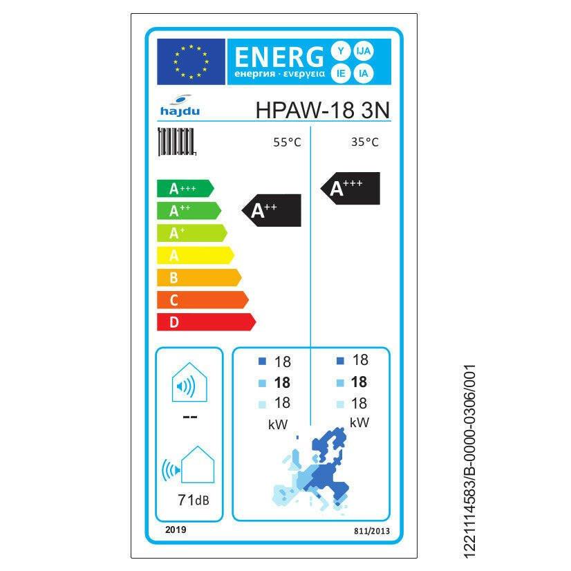 Hajdu HPAW - 18 levegő - víz fűtési/hűtési hőszivattyú 18 kW, 3 fázis, R32 (2239999611)