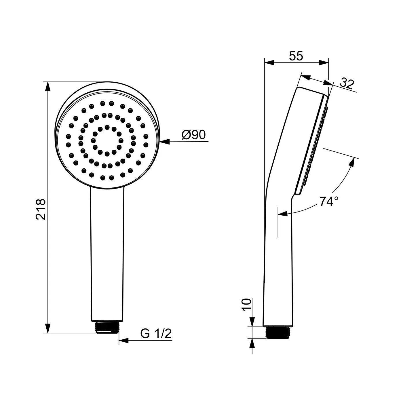 Hansa Basic zuhanyfej 1 funkciós (55610100) - méretrajz