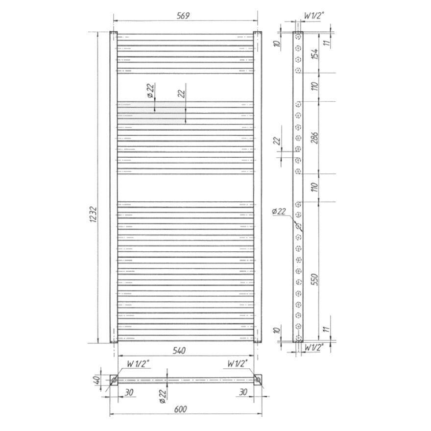 HBF CYDUSH "E" törölközőszárító radiátor 600x1250 fehér 1020 W-2