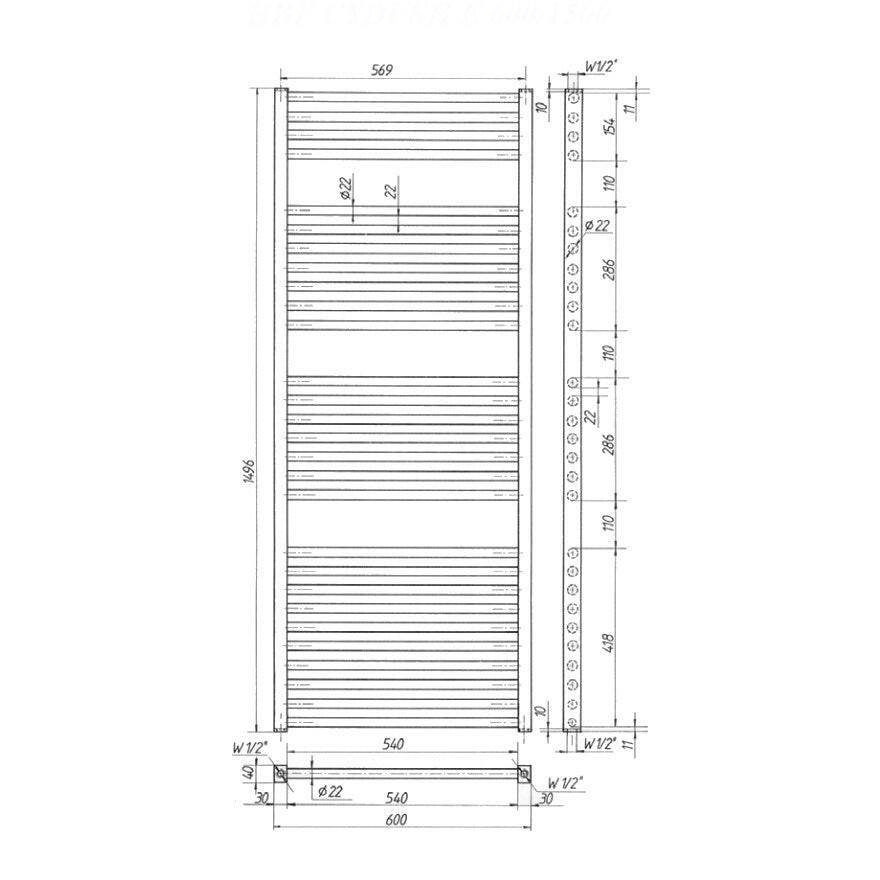 HBF CYDUSH "E" törölközőszárító radiátor 600x1500 fehér 1206 W-2