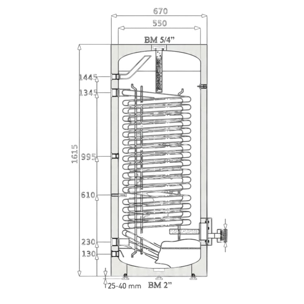 Heizer BSH-500 indirekt tároló hőszivattyúhoz álló, fix szigetelés, 1 hőcserélő , 500l (BSH500)