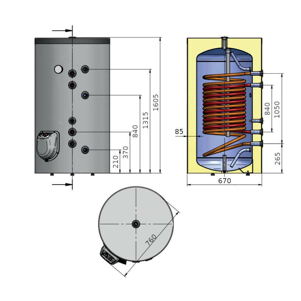 Heizer BSH - 302P 3kW indirekt tároló hőszivattyúhoz álló, fix szigetelés, 2 hőcserélő, 300l (BSH302P - 3KW)
