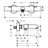 Hansgrohe Ecostat Fine kád csaptelep termosztátos, króm (13325000) - méretrajz