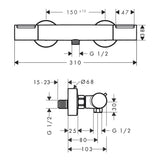 Hansgrohe Ecostat Element zuhany csaptelep termosztátos, króm (13346000) - méretrajz