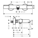 Hansgrohe Ecostat Element kád csaptelep termosztátos, króm (13347000) - méretrajz