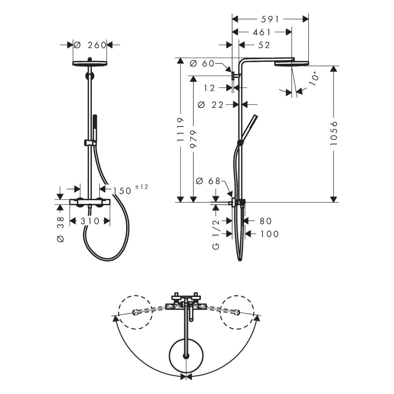 Hansgrohe Pulsify S Puro zuhanyrendszer termosztátos, kézizuhany 1jet, króm (24222000)